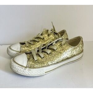 Converse Girls Chuck Taylor All‎ Star Sneakers Size 1y Glitter GoldLow Top